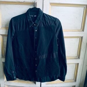 Men’s JNBY Black Mixed Media Button Down Shirt